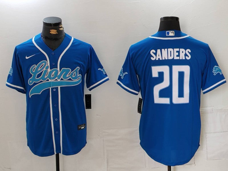 Men's Detroit Lions Barry Sanders #20 Blue Player Jersey1 football jersey product view 1