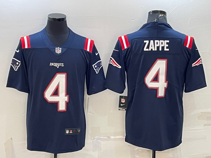 Men's New England Patriots Bailey Zappe Navy Game Jersey football jersey product view 1