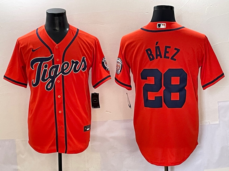 Men's Detroit Tigers Javier Baez #28 Orange Replica Player Jersey baseball jersey product view 1