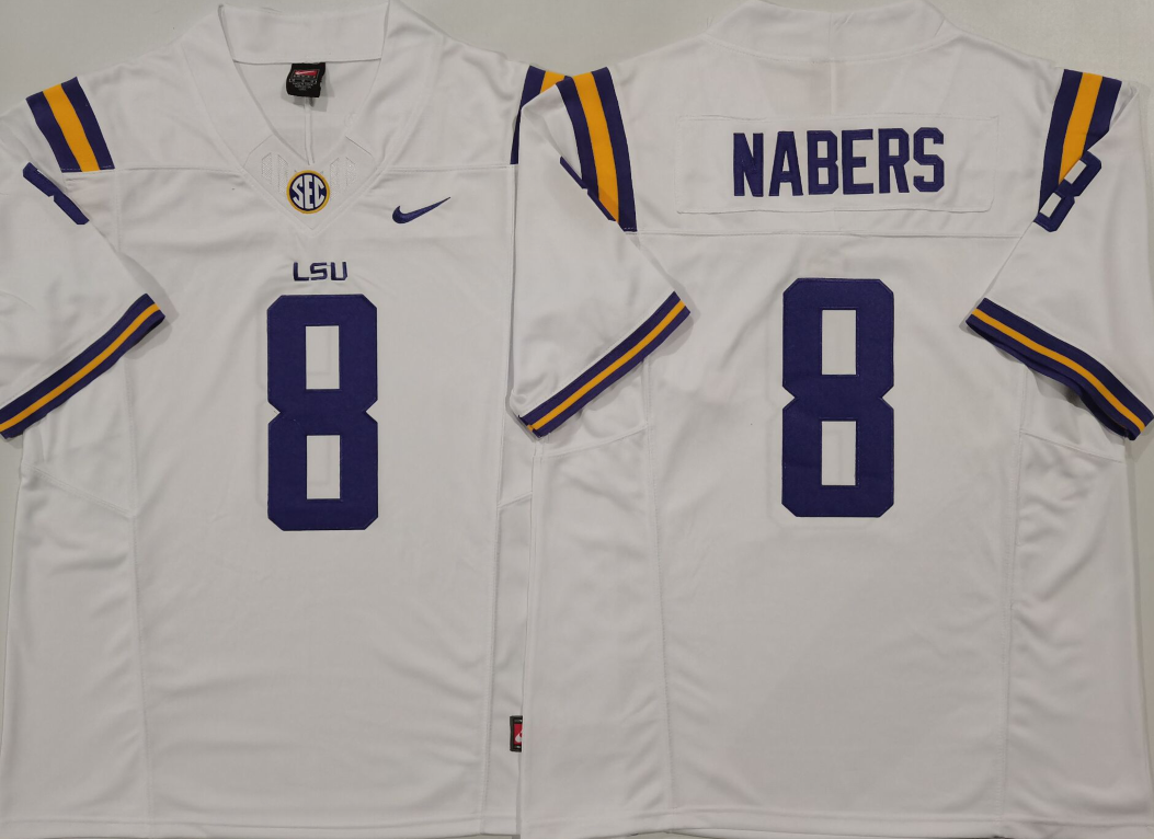 Men's LSU Tigers Malik Nabers #8 White Game Jersey sports jersey product view 1
