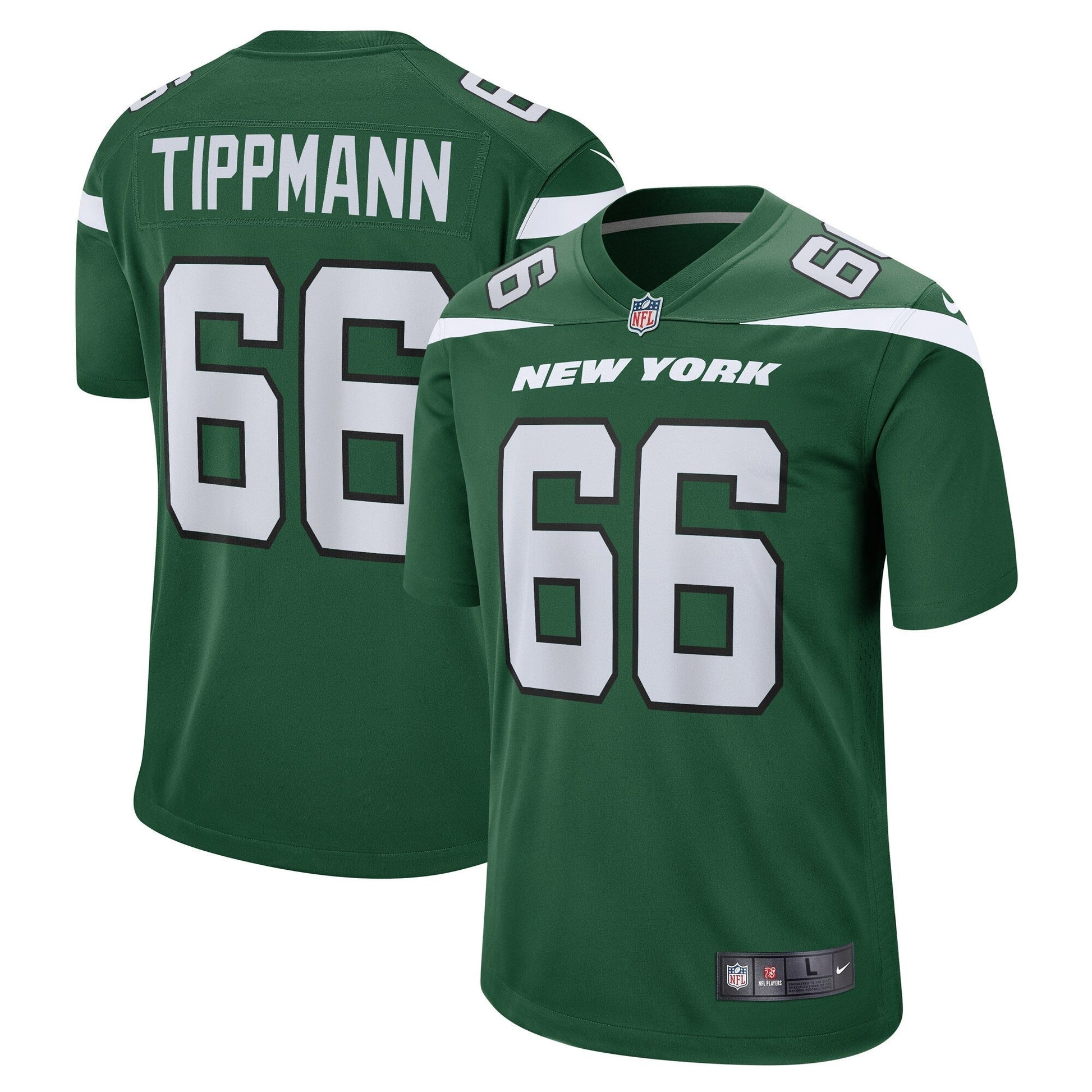 Joe Tippmann New York Jets Game Jersey - Gotham Green football jersey product view 1