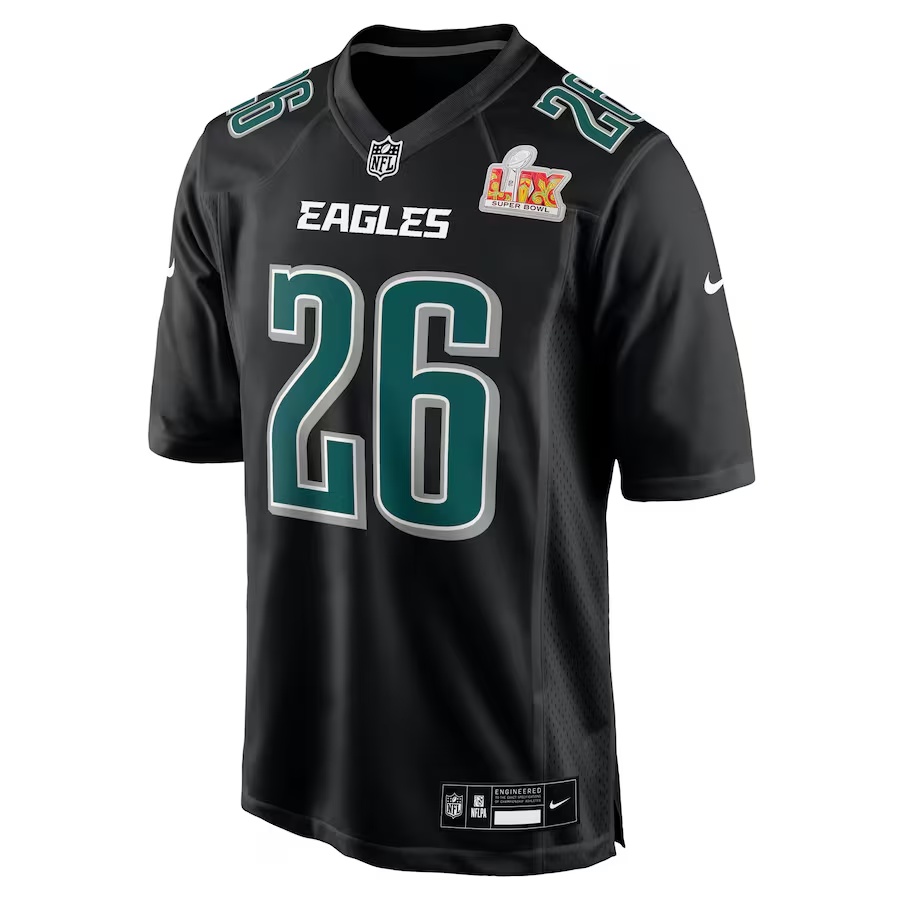 Men's Philadelphia Eagles Saquon Barkley Carbon Black Super Bowl LIX Fashion Game Player Jersey football jersey product view 2