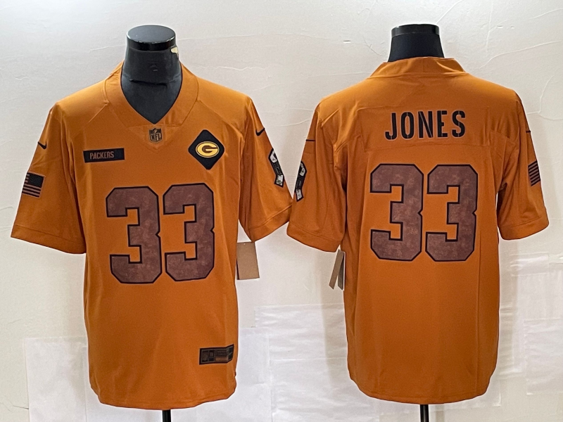 Men's Green Bay Packers Aaron Jones Brown 2023 Salute To Service Retired Player Limited Jersey football jersey product view 1