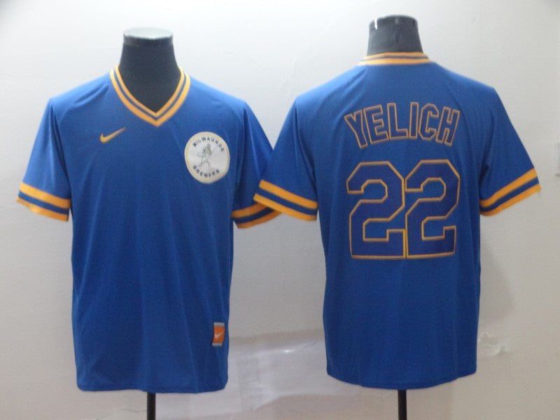 Men's Milwaukee Brewers Christian Yelich MLB Blue Player Jersey baseball jersey product view 1