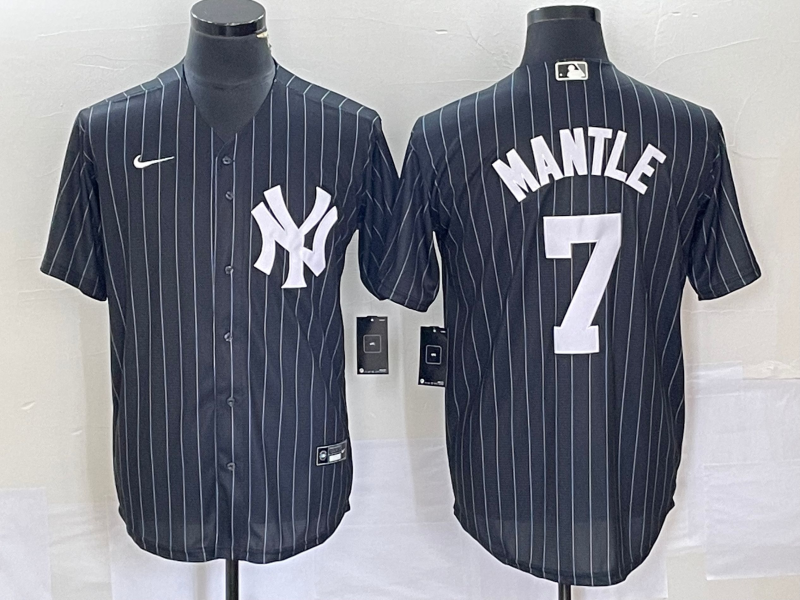 Men's New York Yankees Mickey Mantle Black Replica Player Jersey baseball jersey product view 1