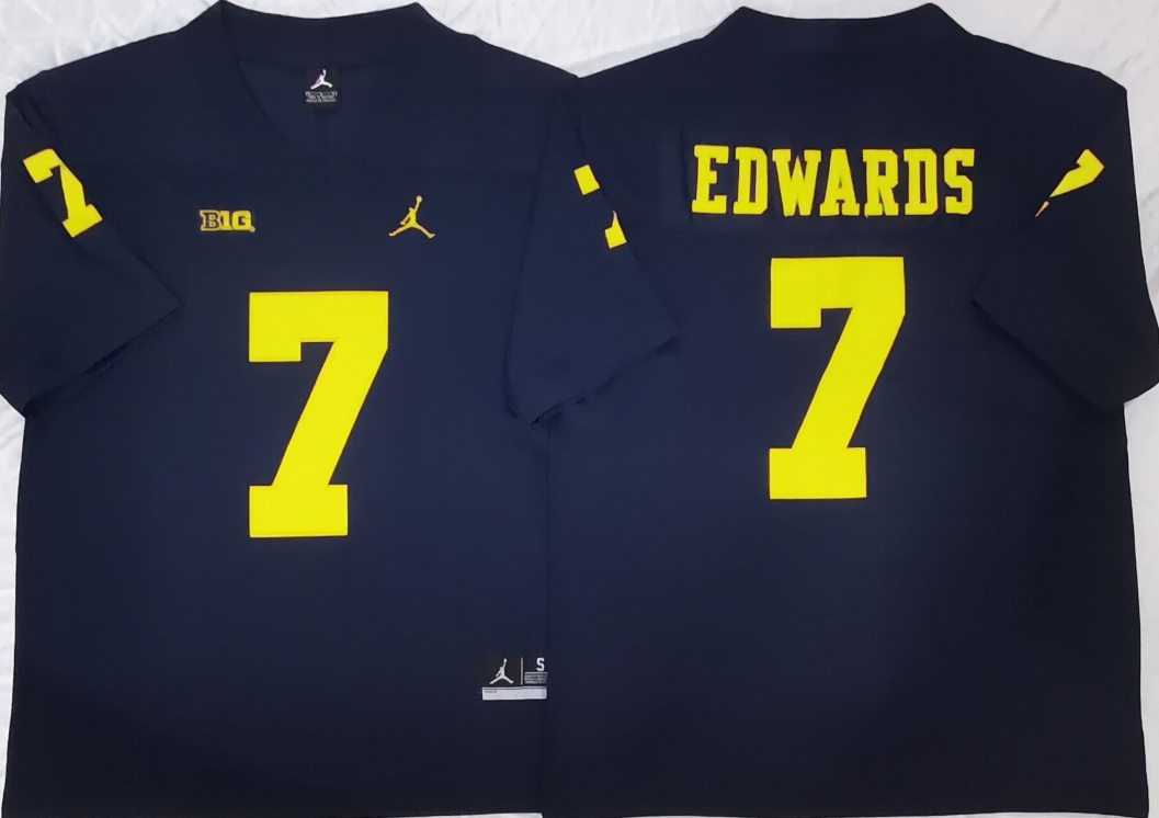 Men's Michigan Wolverines Donovan Edwards Navy Player Game Jersey sports jersey product view 1