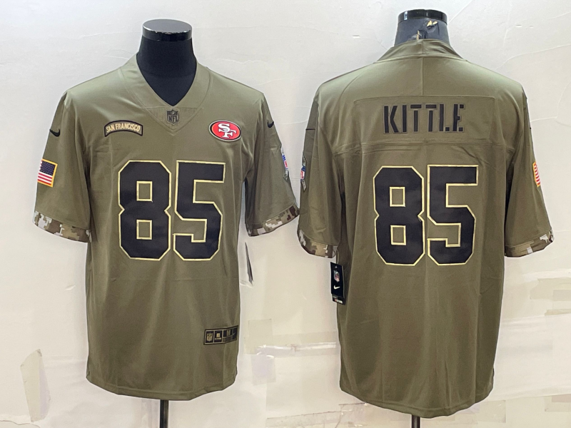 Men's San Francisco 49ers George Kittle Olive 2022 Salute To Service Retired Player Limited Jersey football jersey product view 1