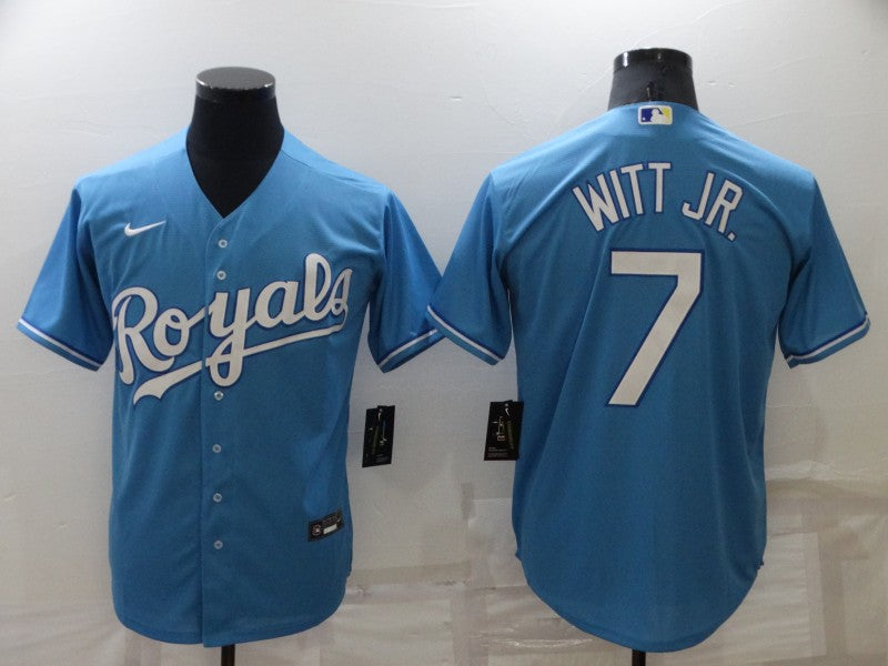 Men's Kansas City Royals Bobby Witt Jr. Blue Replica Baseball Jersey baseball jersey product view 1