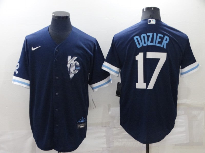 Men's Kansas City Royals Hunter Dozier Navy Replica Baseball Jersey baseball jersey product view 1