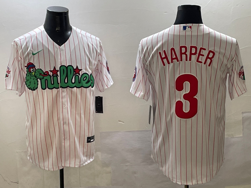Men's Philadelphia Phillies Bryce Harper White Replica Team Jersey baseball jersey product view 1