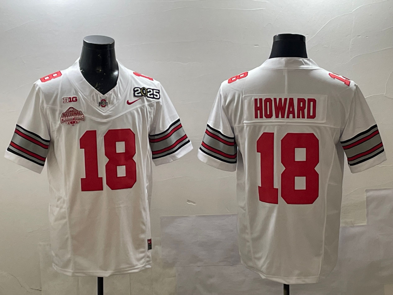 Men's Ohio State Buckeyes Will Howard #18 White 2025 CFP Final National Champions Patch F.U.S.E. Jersey sports jersey product view 1