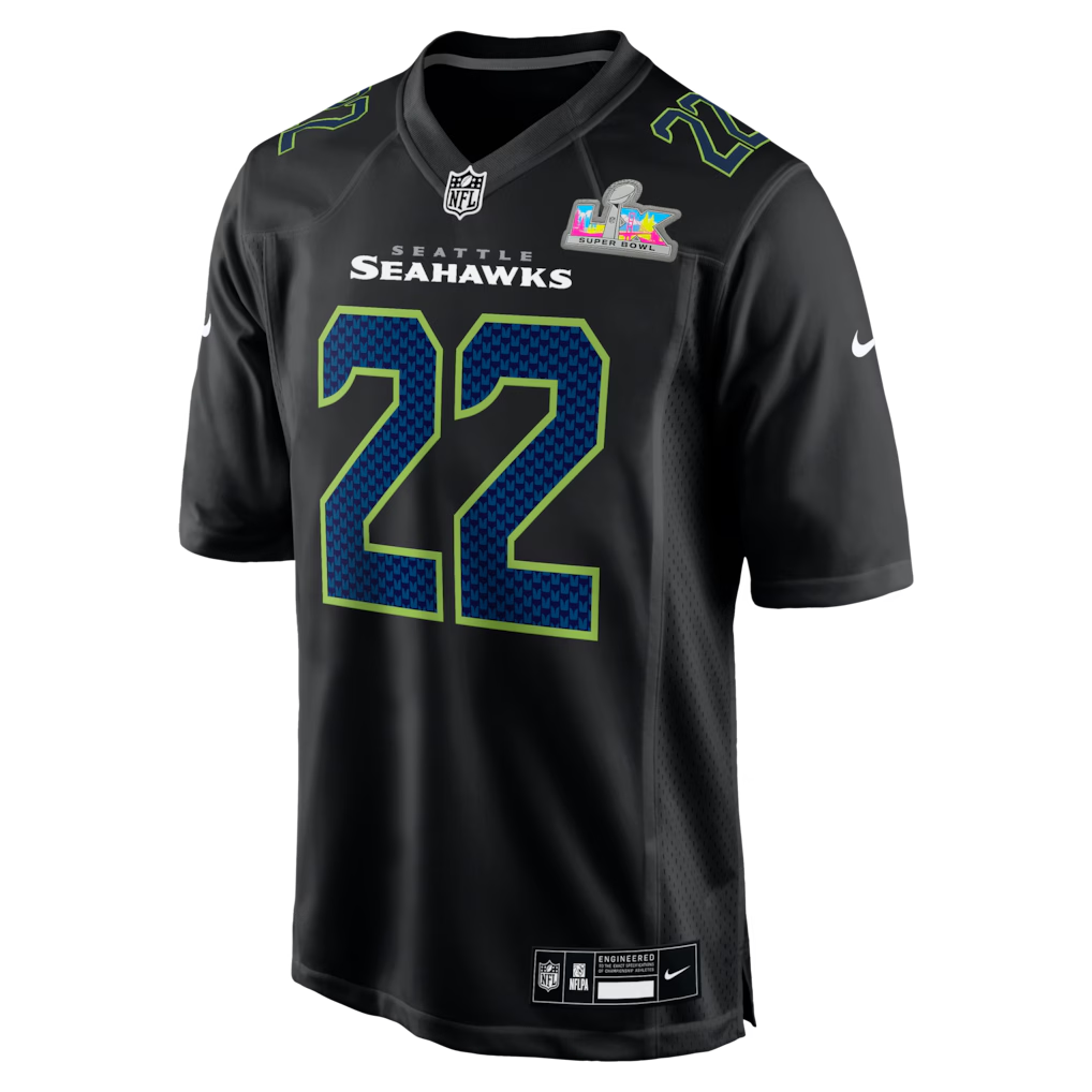 Men's Seattle Seahawks Rashid Shaheed Black Super Bowl LX Patch Carbon Fashion Game Jersey football jersey product view 2