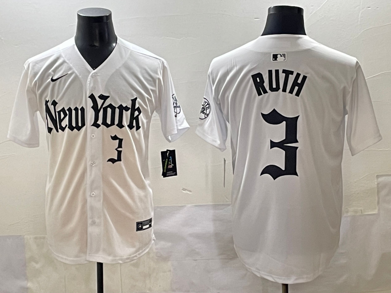 Men's New York Yankees Babe Ruth #3 White Alternate Limited Player Jersey baseball jersey product view 1