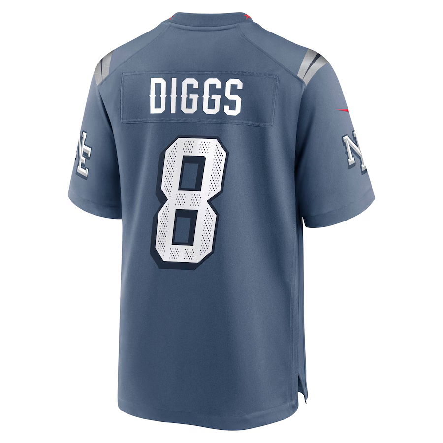 Men's New England Patriots Stefon Diggs Storm Blue 2025 Rivalries Collection Game Jersey football jersey product view 3