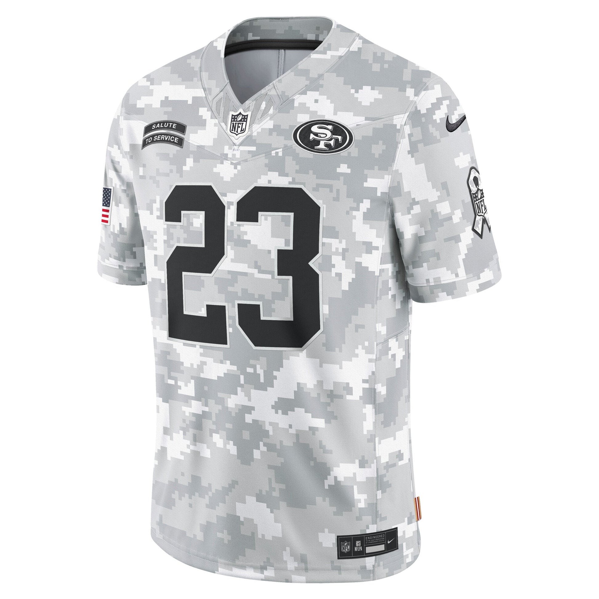 Christian McCaffrey San Francisco 49ers 2024 Salute to Service Limited Jersey - Arctic Camo football jersey product view 2