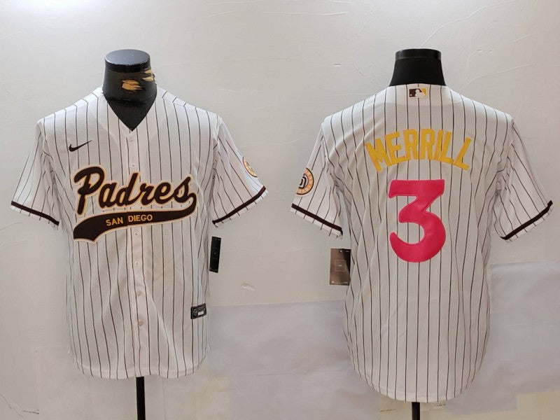 Men's San Diego Padres Jackson Merrill #3 White Player Jersey baseball jersey product view 1