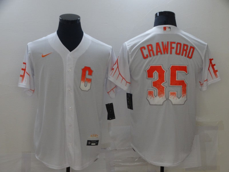 Men's San Francisco Giants Brandon Crawford White Replica Baseball Jersey City Edition baseball jersey product view 1