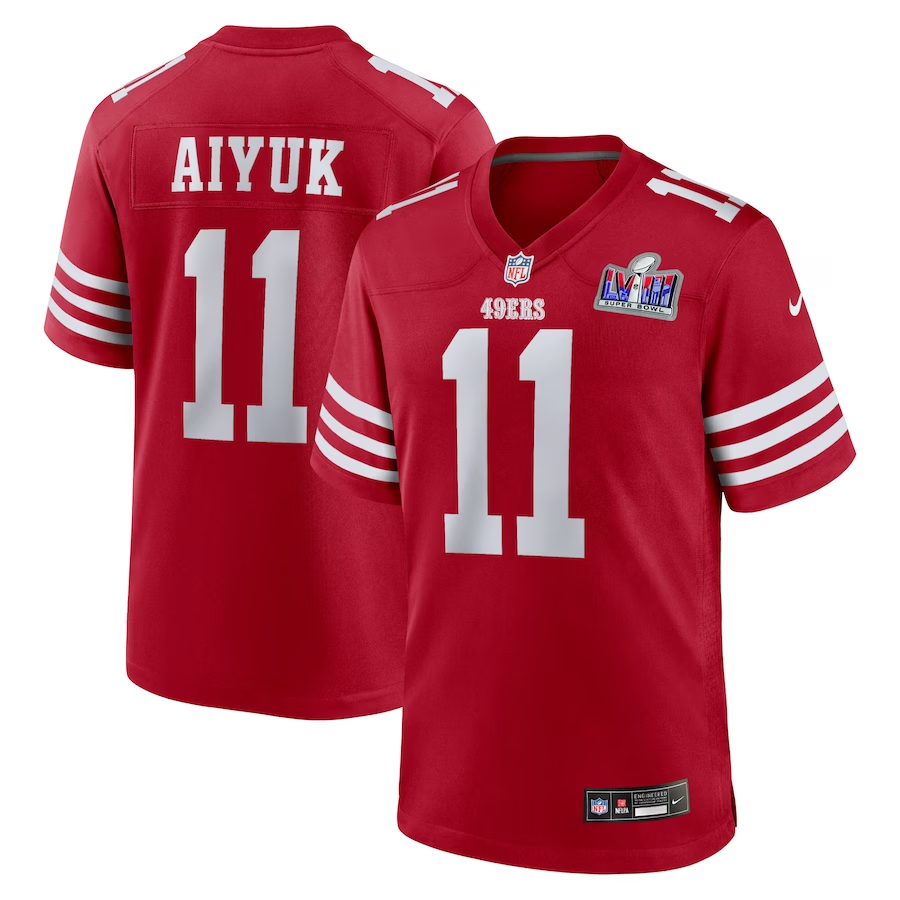 Men's San Francisco 49ers Brandon Aiyuk Scarlet Super Bowl LVIII Game Jersey football jersey product view 1
