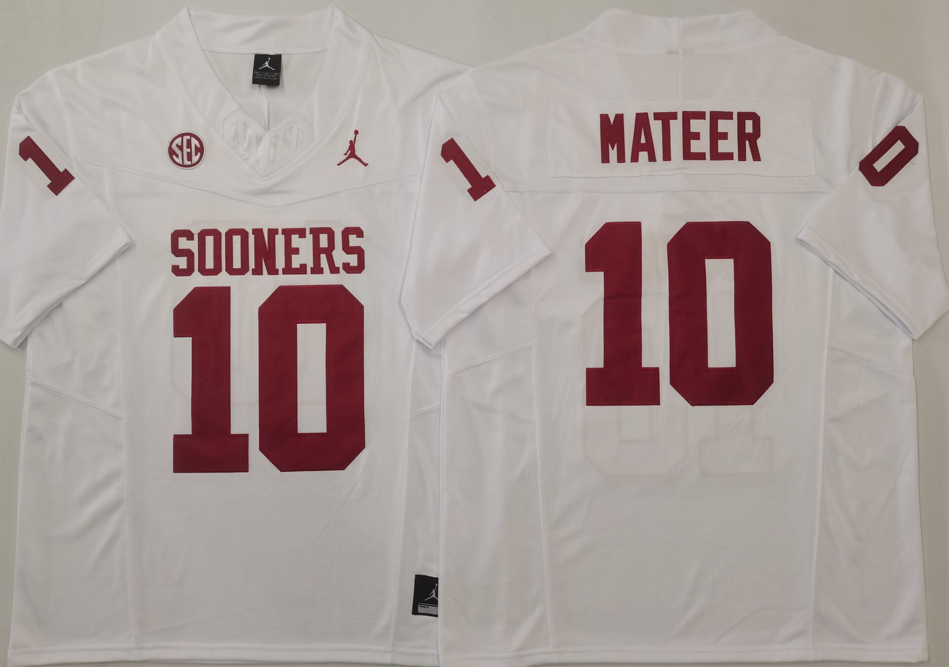 Men's Oklahoma Sooners John Mateer #10 White Player Jersey sports jersey product view 1