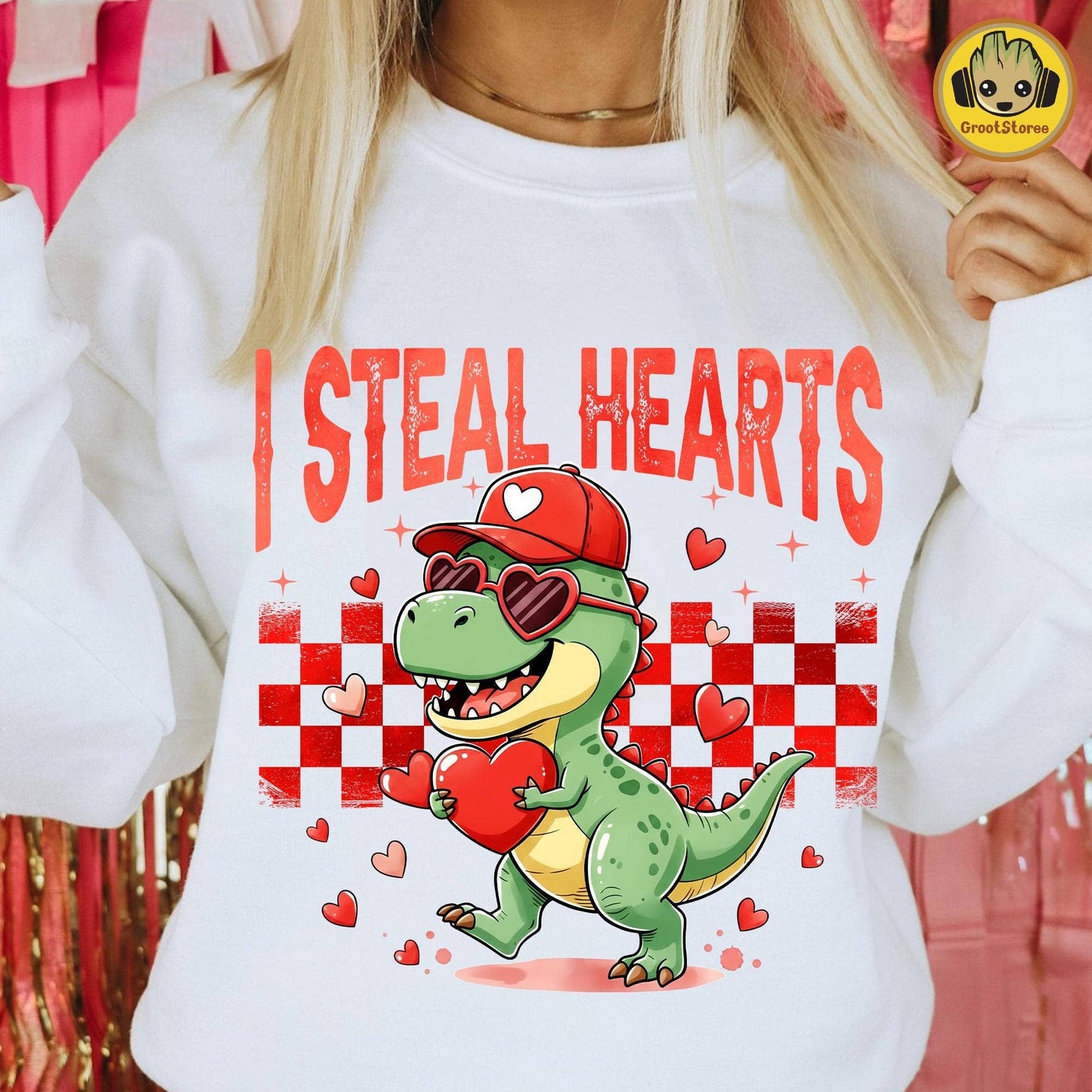 Dinosaur Love Checkered Shirt For Valentine's Day Unisex T-shirt, Sweatshirt, Hoodie, Long Sleeve Tee - T-Shirt, Sweatshirt, Hoodie
