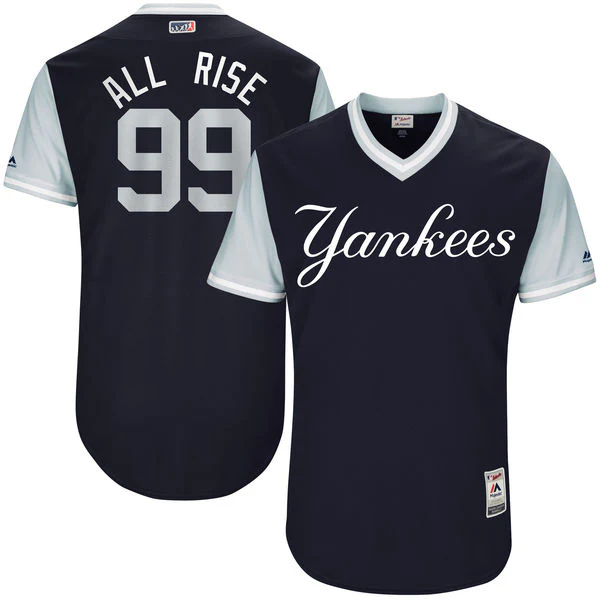 Aaron Judge All Rise Men's New York Yankees Majestic Navy 2017 Players Weekend Jersey baseball jersey product view 1