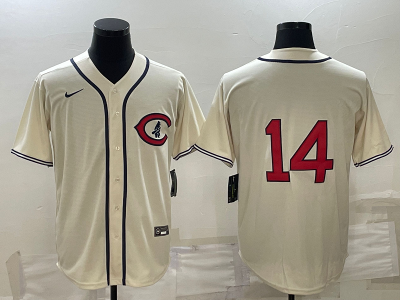 Men's Chicago Cubs Ernie Banks Cream Player Name Jersey baseball jersey product view 1