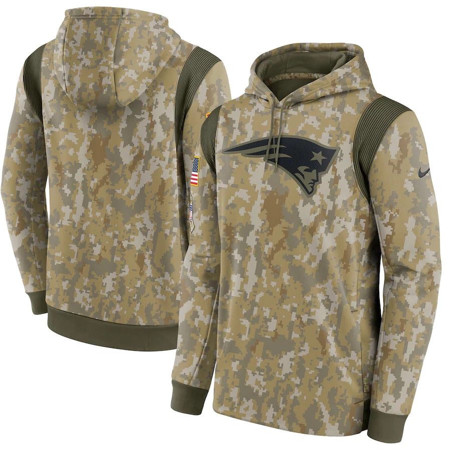 Men's New England Patriots 2021 Salute to Service Hoodie Camouflage football jersey product view 1