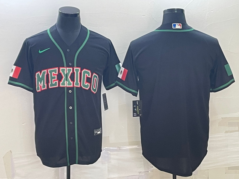 Men's 2023 World Baseball Classic Mexico Black Blank Jersey baseball jersey product view 1