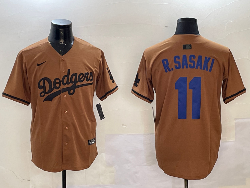 Men's Los Angeles Dodgers Roki Sasaki Brown Game Player Jersey baseball jersey product view 1