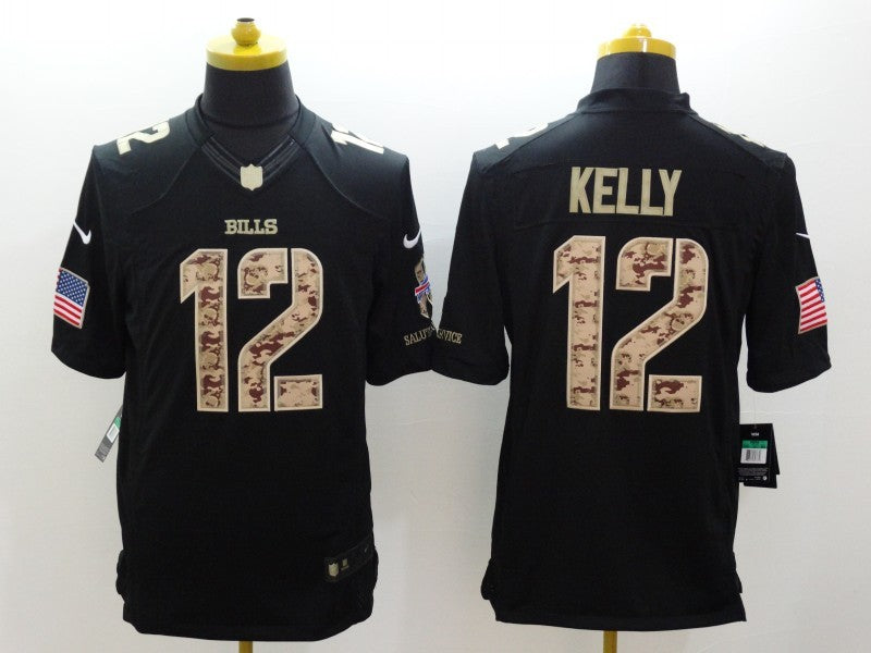 Men's Buffalo Bills Jim Kelly #12 Black Game Player Jersey1 football jersey product view 1