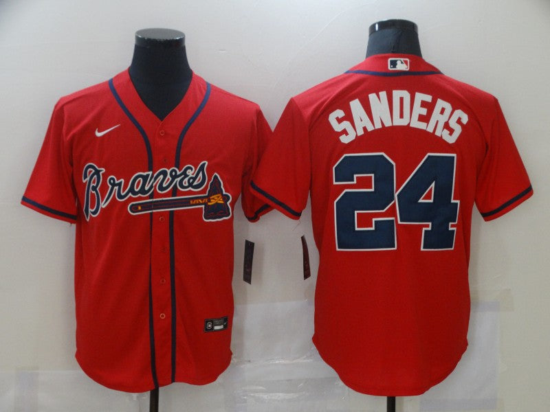 Men's Atlanta Braves Deion Sanders #24 Red Replica Player Jersey1 baseball jersey product view 1