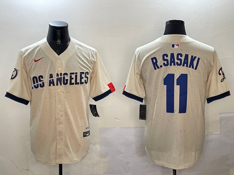 Men's Los Angeles Dodgers Roki Sasaki #11 Cream 2024 City Connect Limited Player Jersey1 baseball jersey product view 1