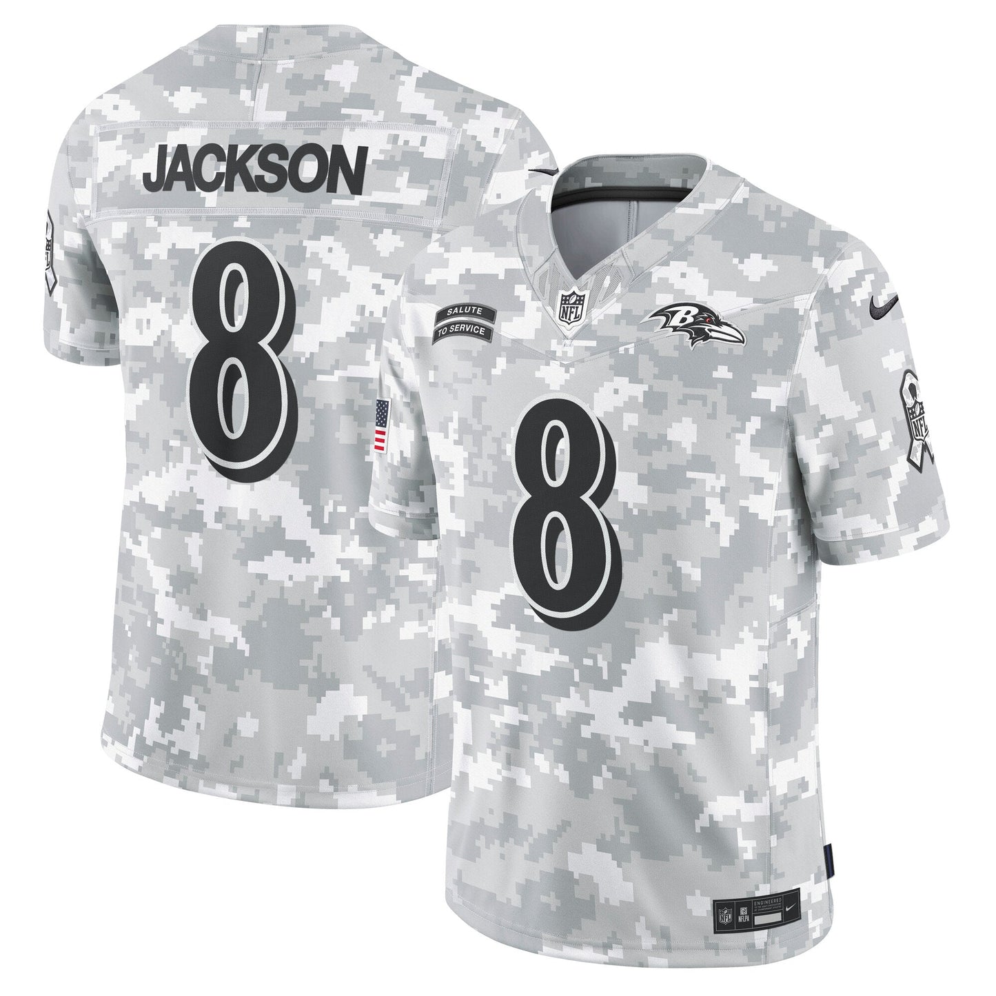 Lamar Jackson Baltimore Ravens 2024 Salute to Service Limited Jersey - Arctic Camo football jersey product view 1
