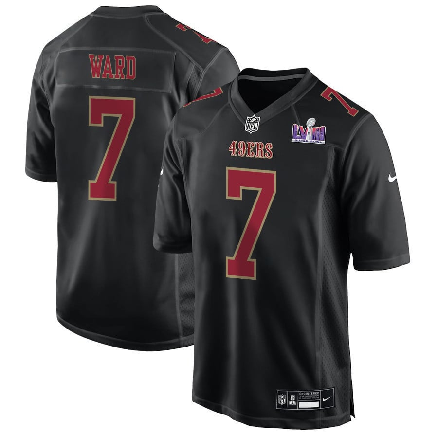 Charvarius Ward 7 San Francisco 49ers Super Bowl LVIII Patch Fashion Game Men Jersey - Carbon Black football jersey product view 1