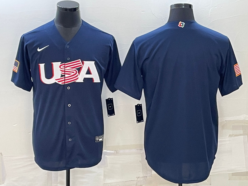 Men's 2023 World Baseball Classic USA Navy Blank Jersey baseball jersey product view 1