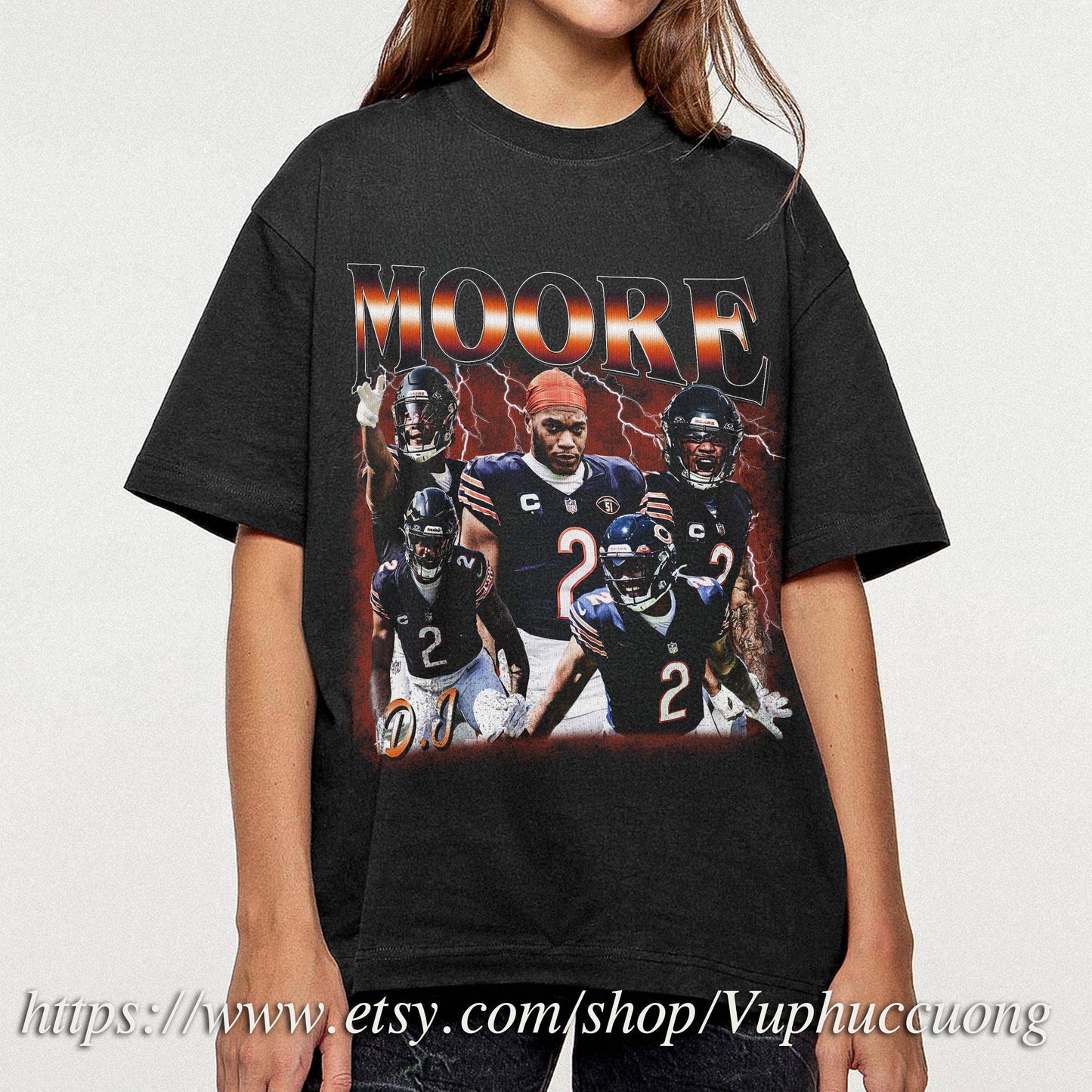 Vintage 90s Dj Moore Graphic Tee - Chicago Football Shirt Unisex T-shirt, Sweatshirt, Hoodie, Long Sleeve Tee - T-Shirt, Sweatshirt, Hoodie