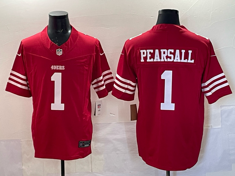 Men's San Francisco 49ers Brock Pearsall #1 Scarlet Player Game Jersey football jersey product view 1