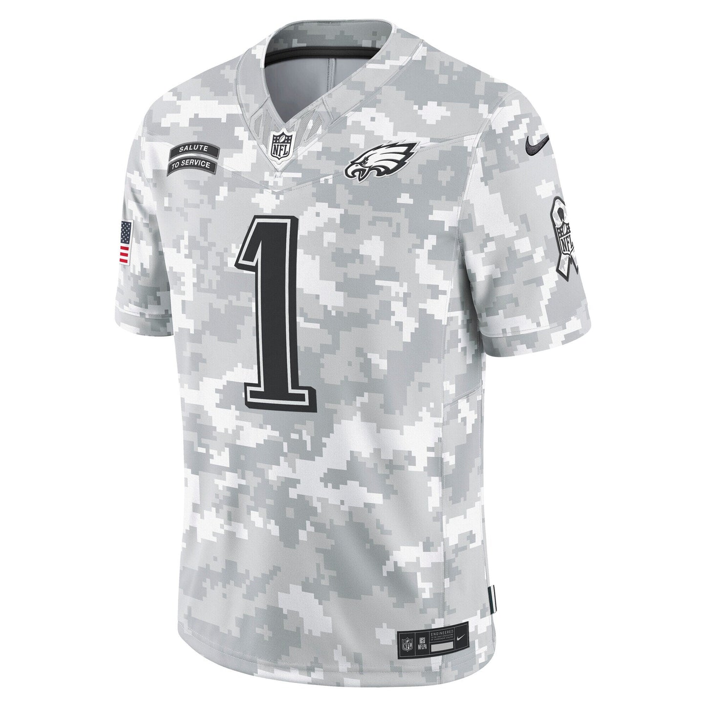 Jalen Hurts Philadelphia Eagles 2024 Salute to Service Limited Jersey - Arctic Camo football jersey product view 2