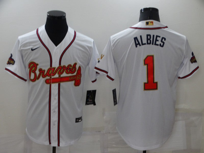 Men's Atlanta Braves Ozzie Albies White Replica Game Jersey baseball jersey product view 1