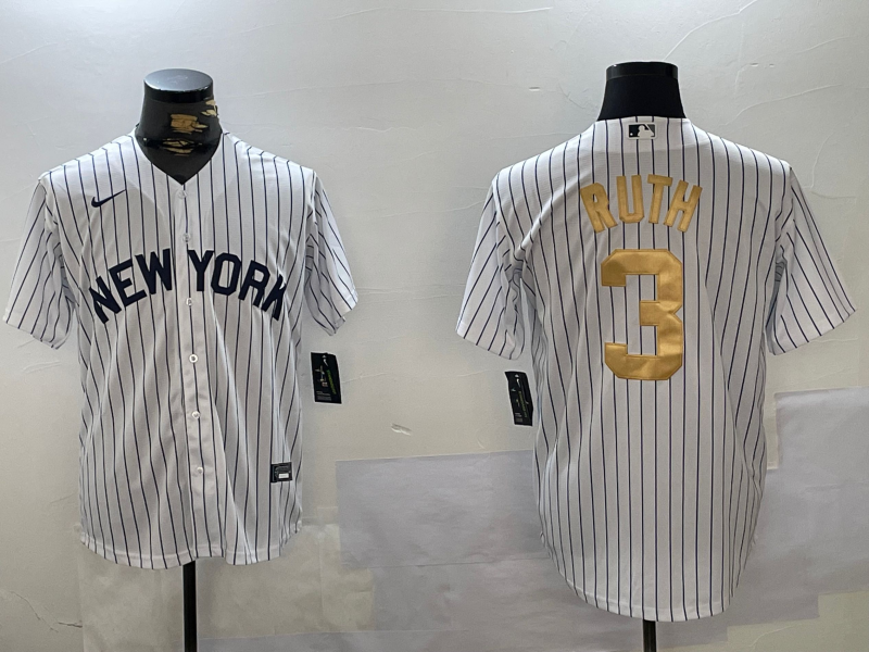 Men's New York Yankees Babe Ruth #3 White Player Game Jersey baseball jersey product view 1