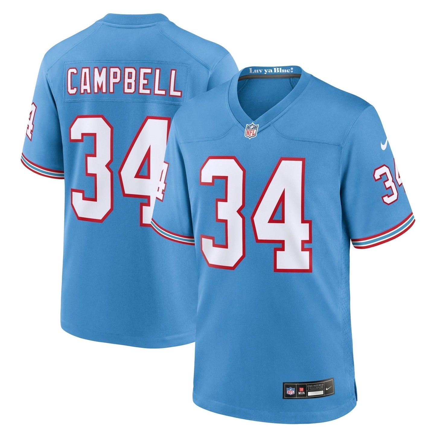 Earl Campbell Tennessee Titans Oilers Throwback Retired Game Jersey - Light Blue football jersey product view 1