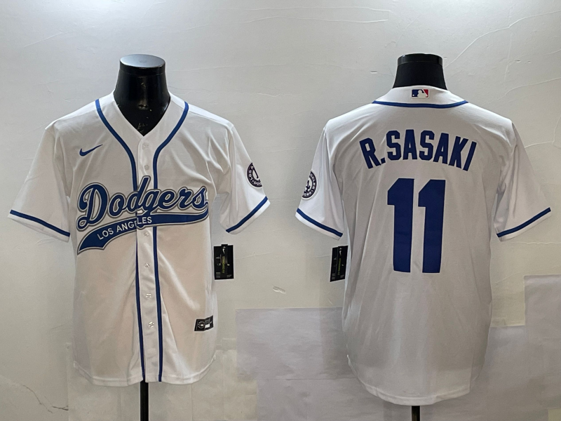 Men's Los Angeles Dodgers Roki Sasaki White Player Jersey baseball jersey product view 1