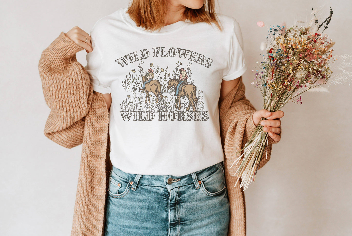 Wildflowers Wild Horses Graphic Tee | Western Wear Unisex T-shirt, Sweatshirt, Hoodie, Long Sleeve Tee - T-Shirt, Sweatshirt, Hoodie
