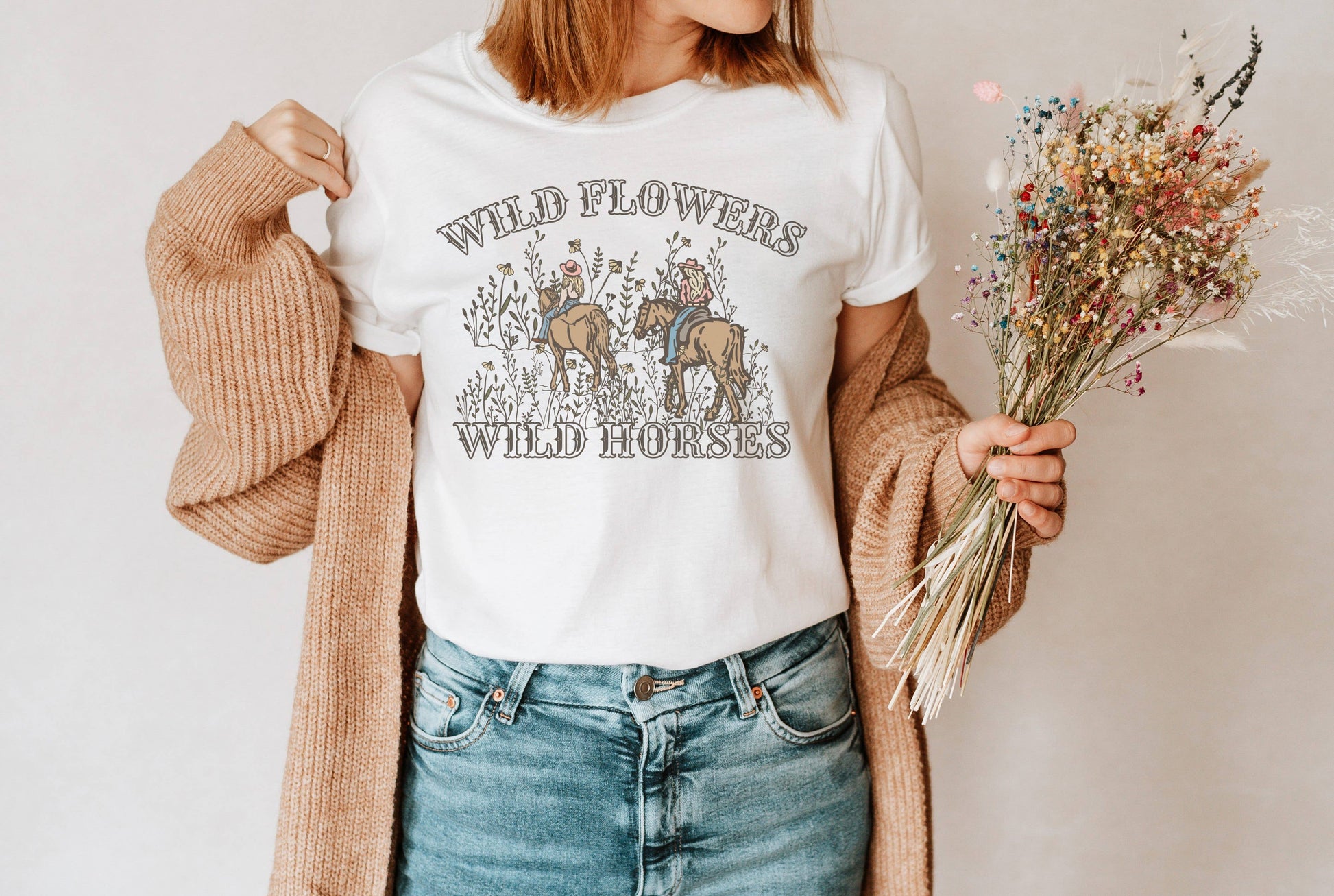 Wildflowers Wild Horses Graphic Tee | Western Wear Unisex T-shirt, Sweatshirt, Hoodie, Long Sleeve Tee - T-Shirt, Sweatshirt, Hoodie