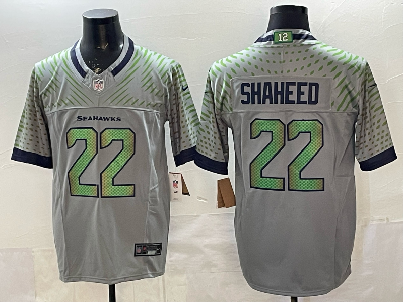 Men's Seattle Seahawks Rashid Shaheed #22 Wolf Gray 2025 Rivalries Collection Game Jersey football jersey product view 1