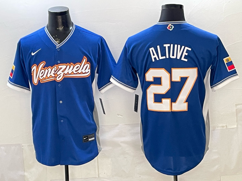Men's Venezuela Baseball Jose Altuve #27 Royal 2026 World Baseball Classic Stadium Jersey baseball jersey product view 1