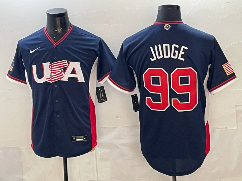 Men's USA Baseball Aaron Judge #99 Navy 2026 World Baseball Classic Stadium Jersey baseball jersey product view 1