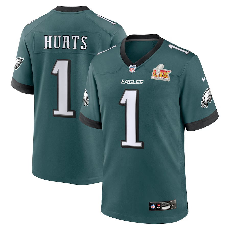 Men's Philadelphia Eagles Jalen Hurts Midnight Green Super Bowl LIX Game Player Jersey football jersey product view 1