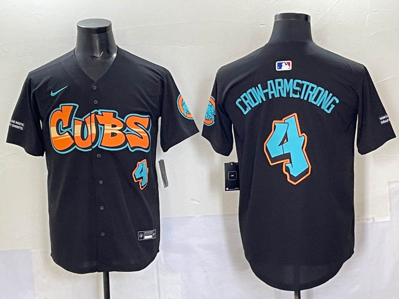 Men's Chicago Cubs Pete Crow-Armstrong #4 Black Replica Team Jersey baseball jersey product view 1