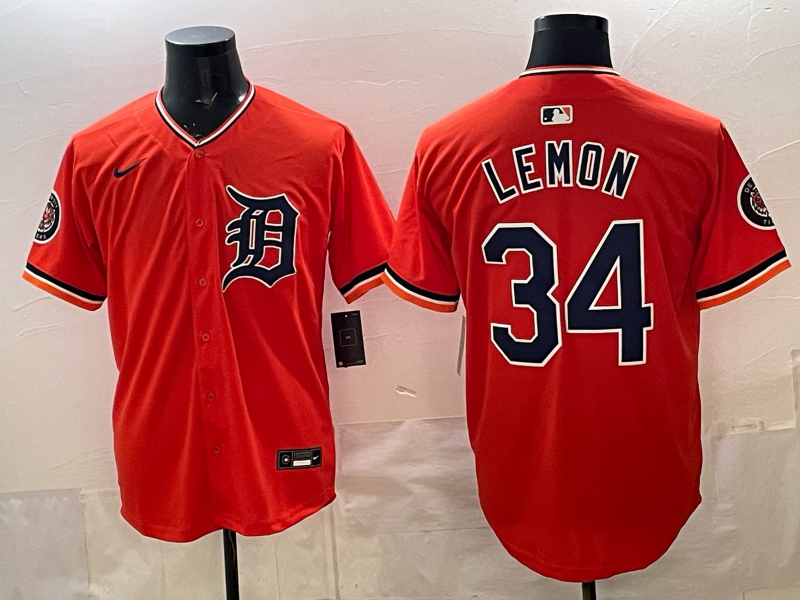 Men's Detroit Tigers Chet Lemon #34 Orange Limited Player Jersey baseball jersey product view 1